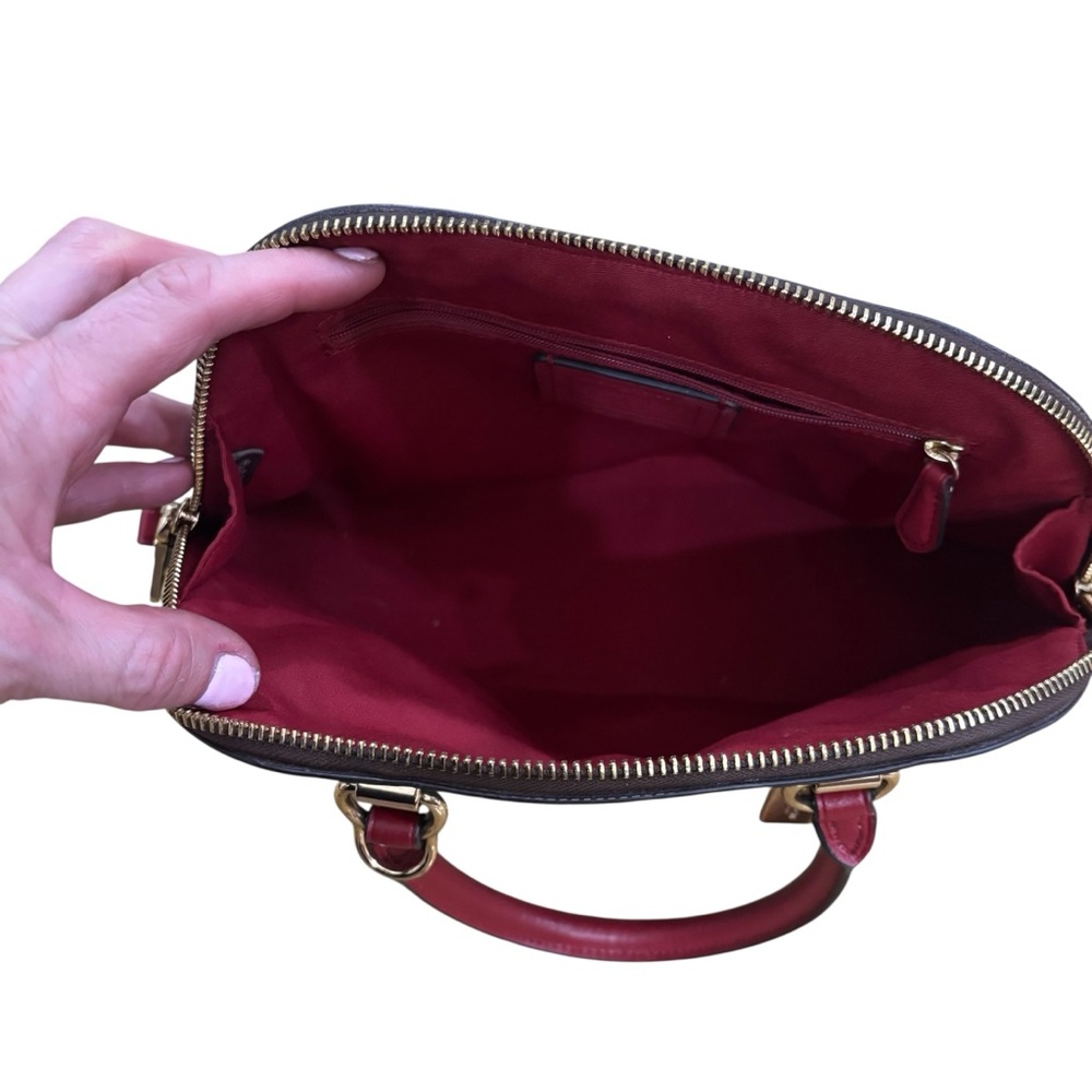 COACH Brown Signature Dome Satchel with Red Handles - Picture 7 of 12